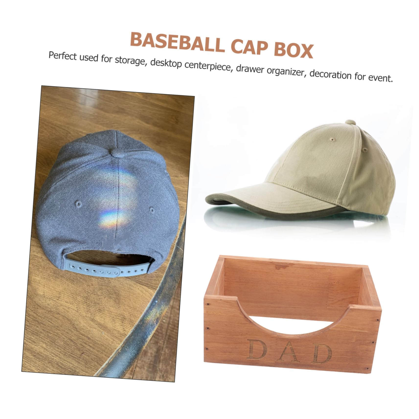 KOMBIUDA Wooden Storage Box Hat Organizer Rustic Craft Container for Hats and Sundries Desktop Display and Organizer for Home Decoration and Efficient Storage
