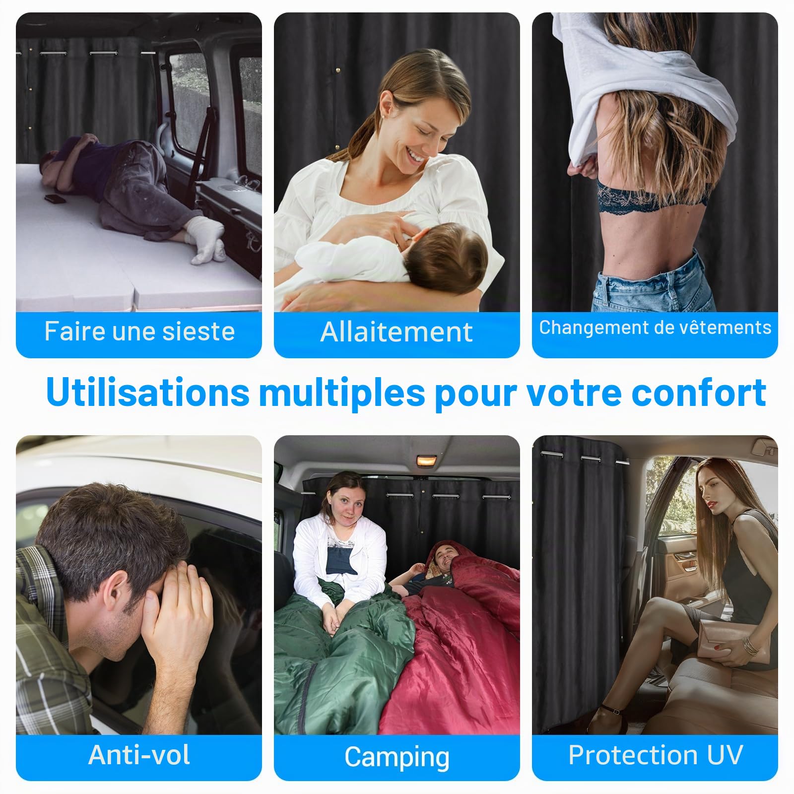 XCBYT Rideau Voiture Pare Soleil – Rideau de Séparation Amovible pour Camping, Protection de la Vie Privée, Rideau Occultant Arrière Voiture, 160 x 106 cm