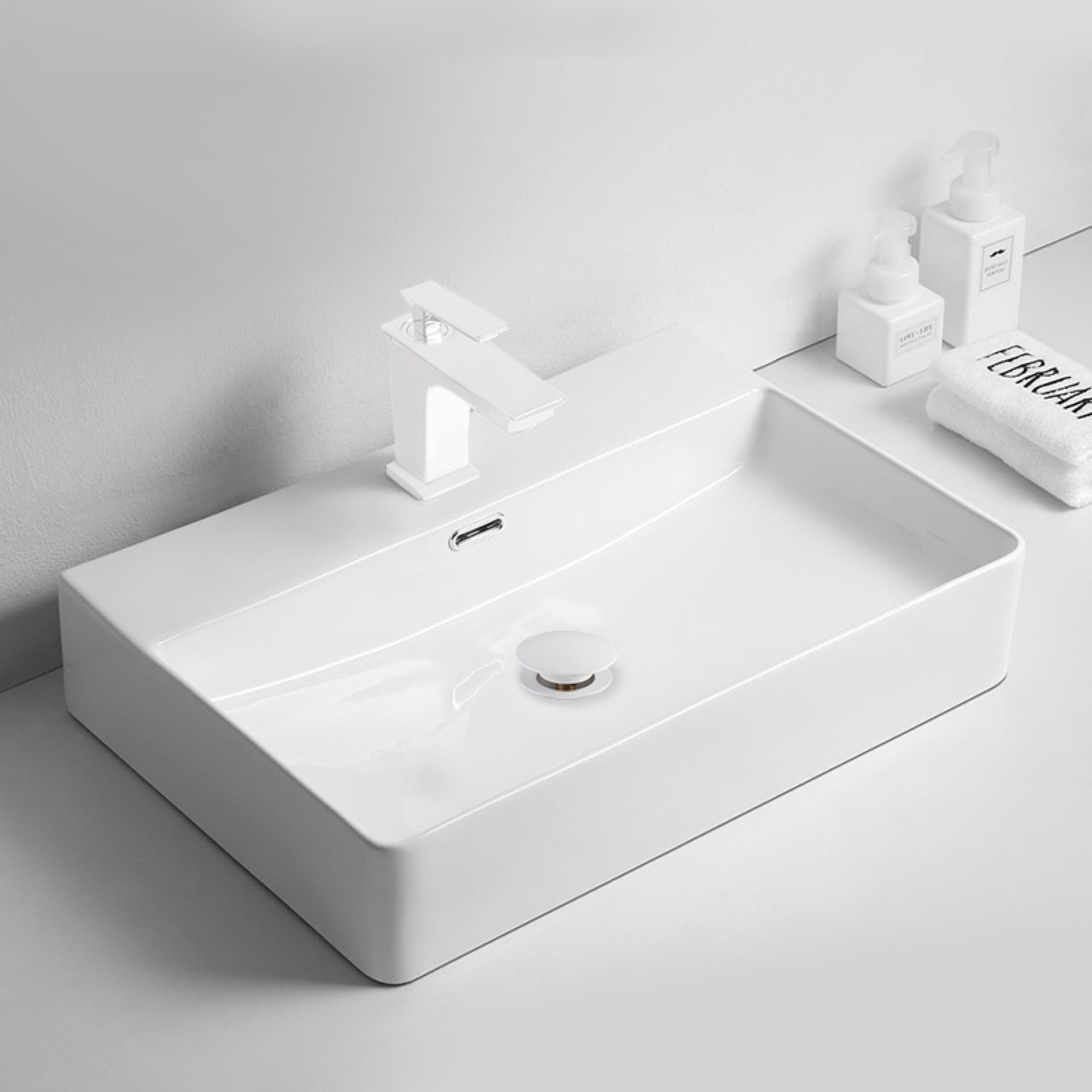 AQUAUNO Click-Klack Valvola per lavabo con troppopieno – Tappo lavabo in ottone – Valvola di scarico pop up per lavabo standard in bagno – Facile da montare universale – Bianco