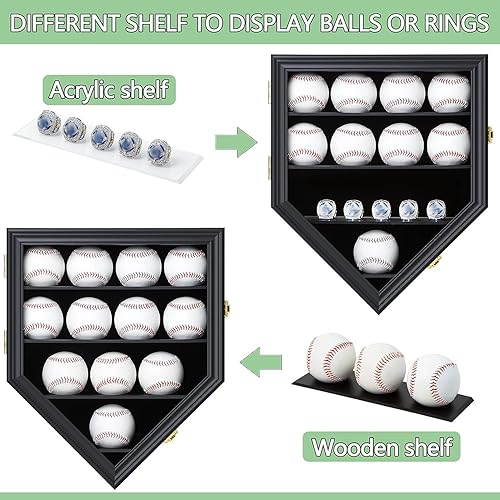 Miniatura 8 de Grintus 21 vitrinas de béisbol de madera para pelotas de exhibición de pelotas de montaje en pared, caja de sombra de béisbol con cerradura y