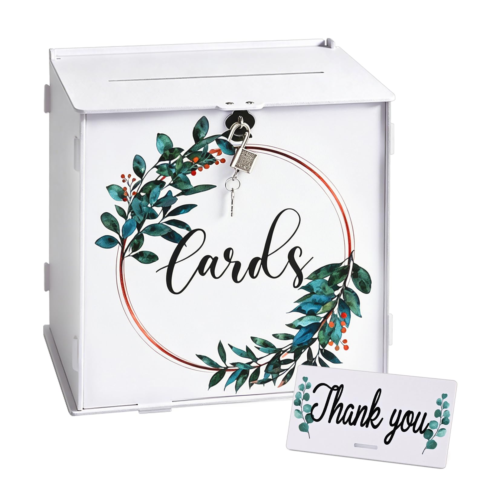 KKUOYT White Wedding Card Box with Lock, PVC Wedding Card Box for Receptions, Wedding Post Box for Reception, Anniversary, Graduation, Birthday Party, Baby Shower