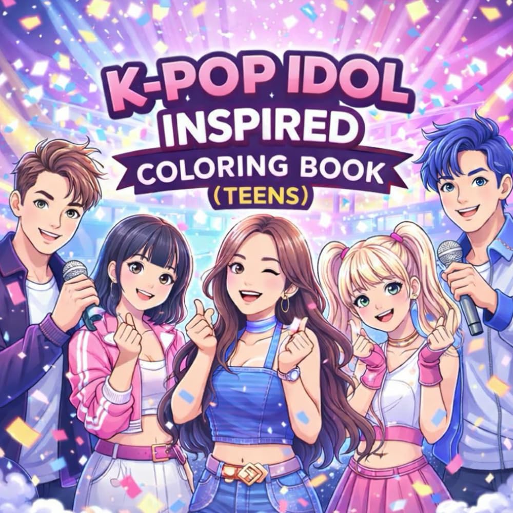 K-Pop Idol Inspired Coloring Book Teens: Stylish Idol Fashion, Dance, Music & Aesthetic Coloring Pages for Creative Teens — Bold & Easy Relaxing Fun