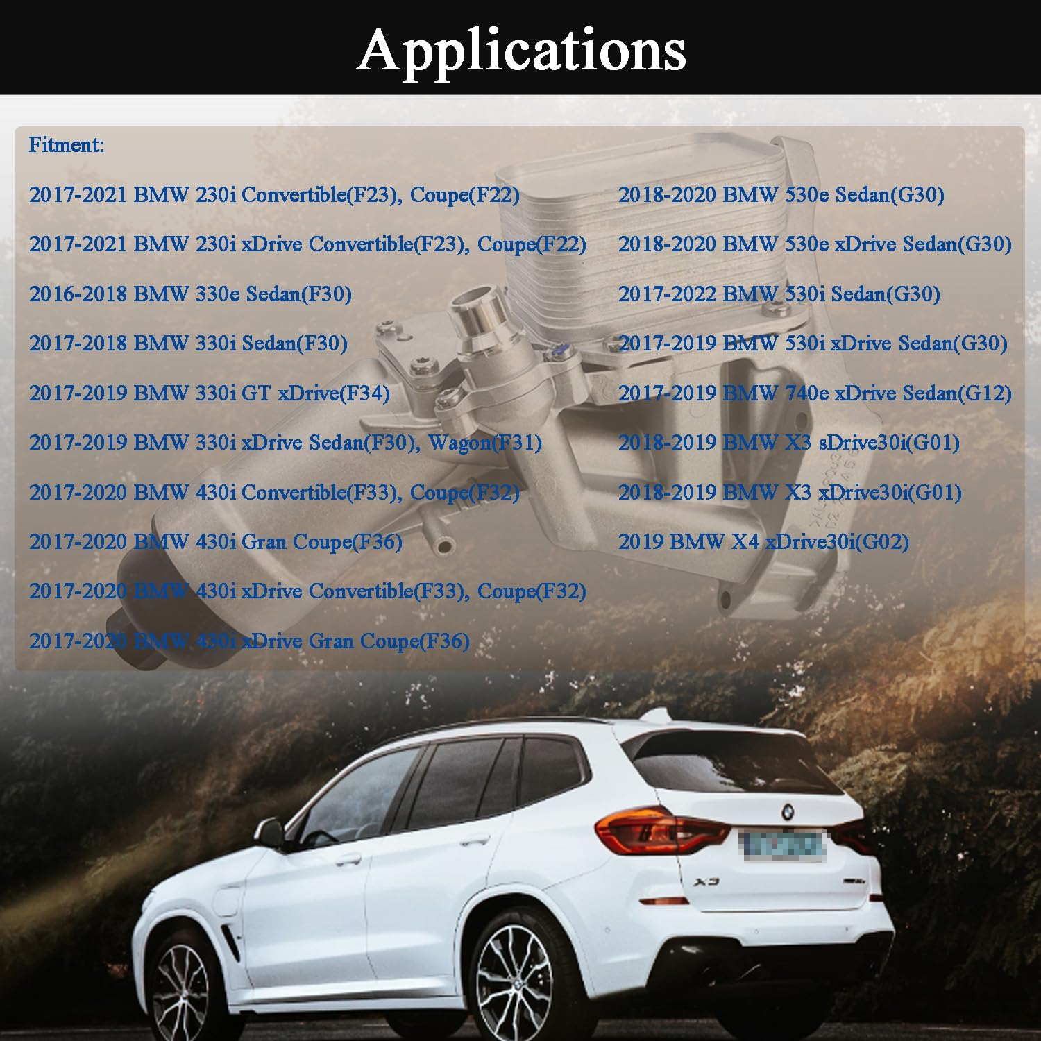 Upgrade Aluminium Oil Cooler Filter Housing Assembly Compatible with 2017-2021 BMW 230i 330e 330i 330i GT xDrive 430i 530e 530i 740e xDrive X3 X4 Replaces 11428596283