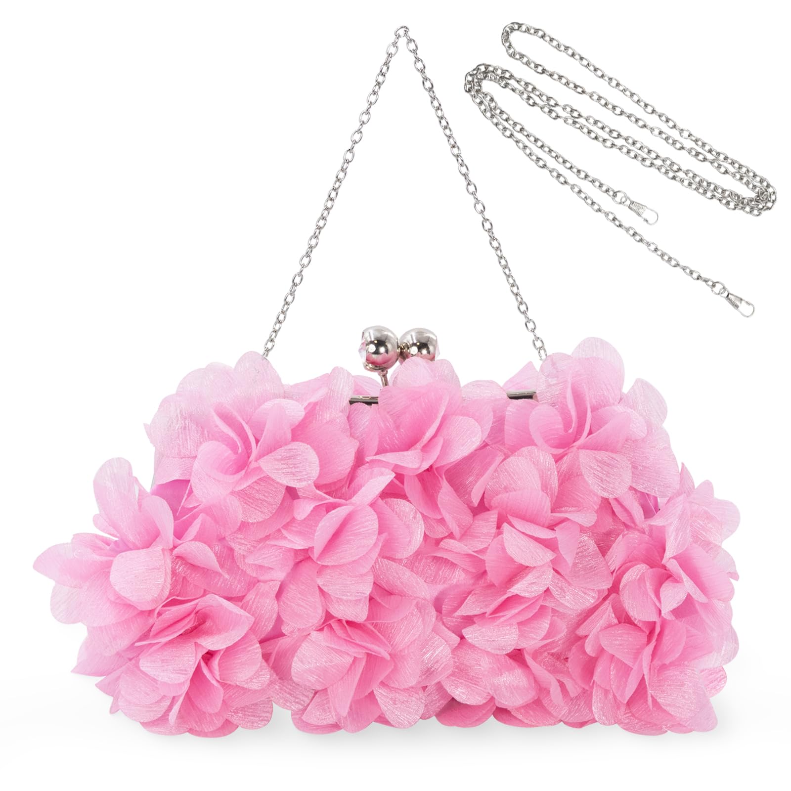 JAMBHALA Women Elegant Evening Purse, Small Floral Clutch Bag with Detachable Chain for Wedding, Party, Prom