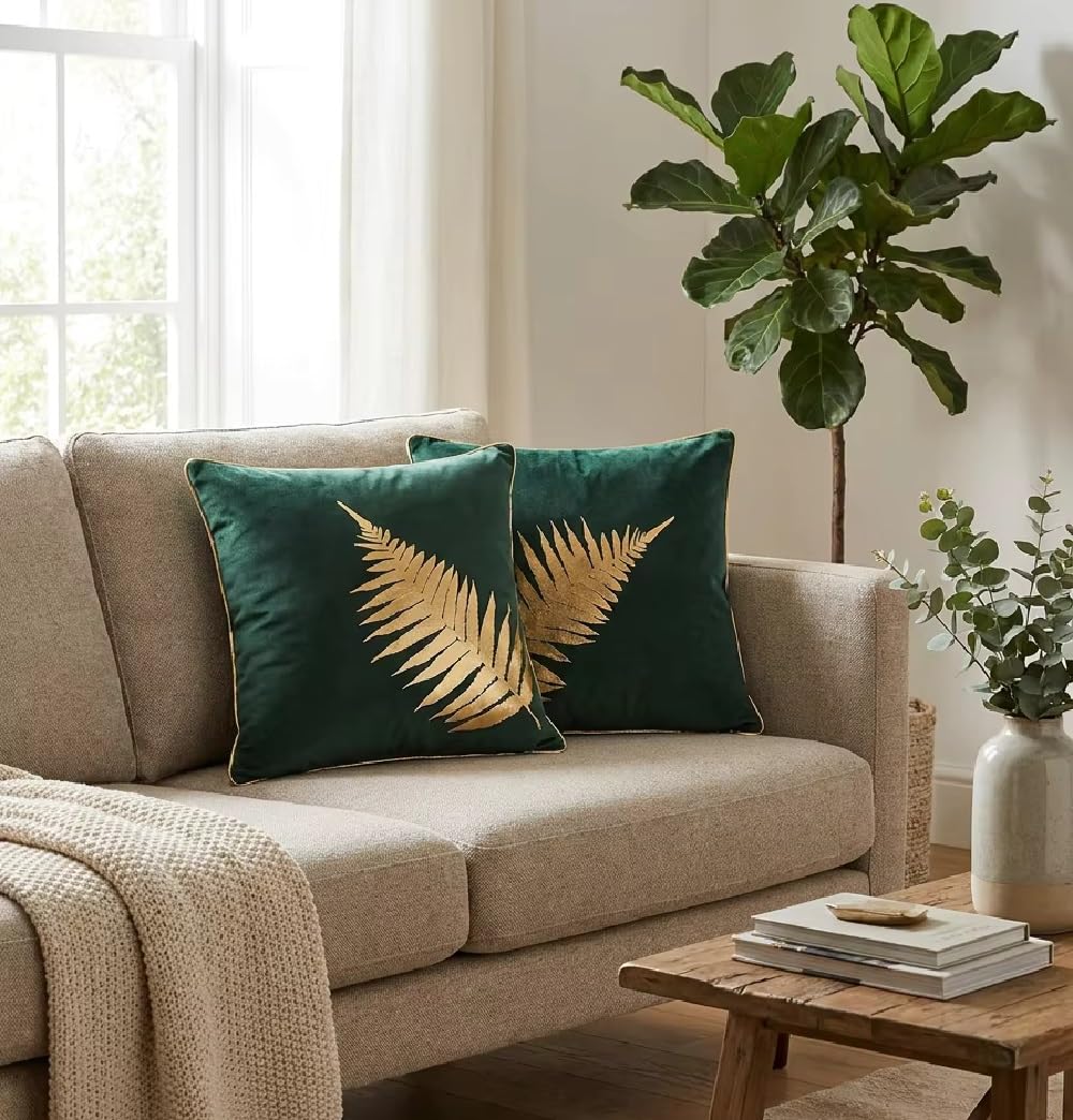 Zuodo Green Leaf Green Velvet Cushion Cover, 45X45cm, 2Pc