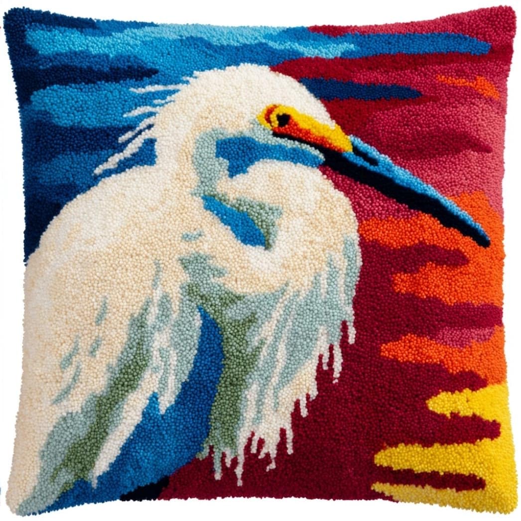 Taxpy Latch Hook Cushion Kit for Beginners Egret