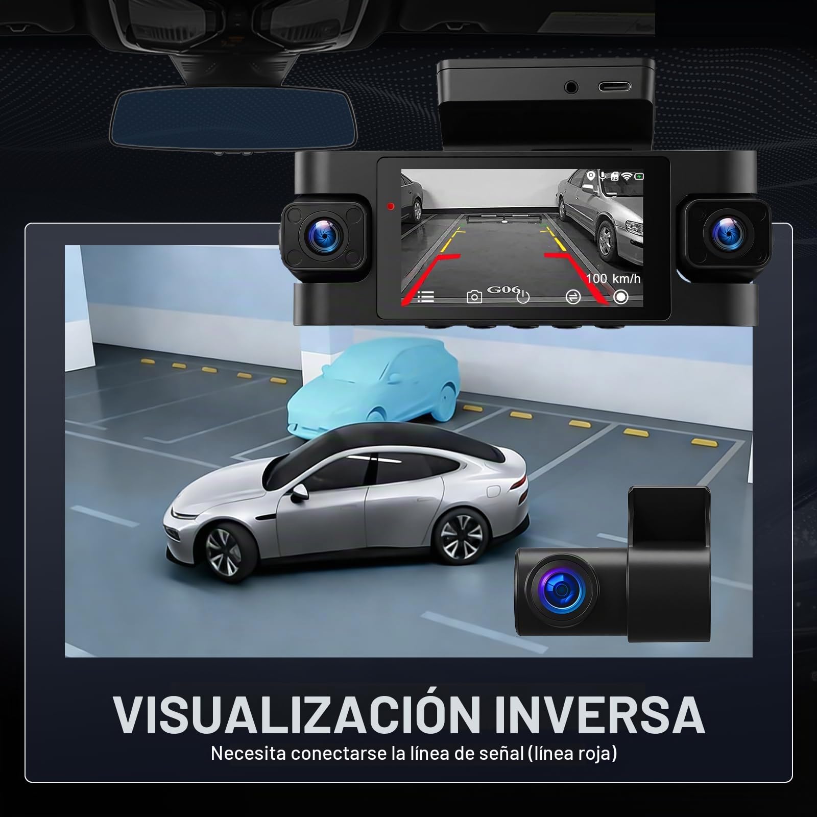 Dash CAM Coche 4 Canales con GPS y 5G WiFi, Camara Vigilancia Coche 360 Grados, Dashcam Delantera Trasera e Interior, 2K+3 * 1080P, Pantalla IPS de 3 Pulgadas, Visión Nocturna, App 24/7