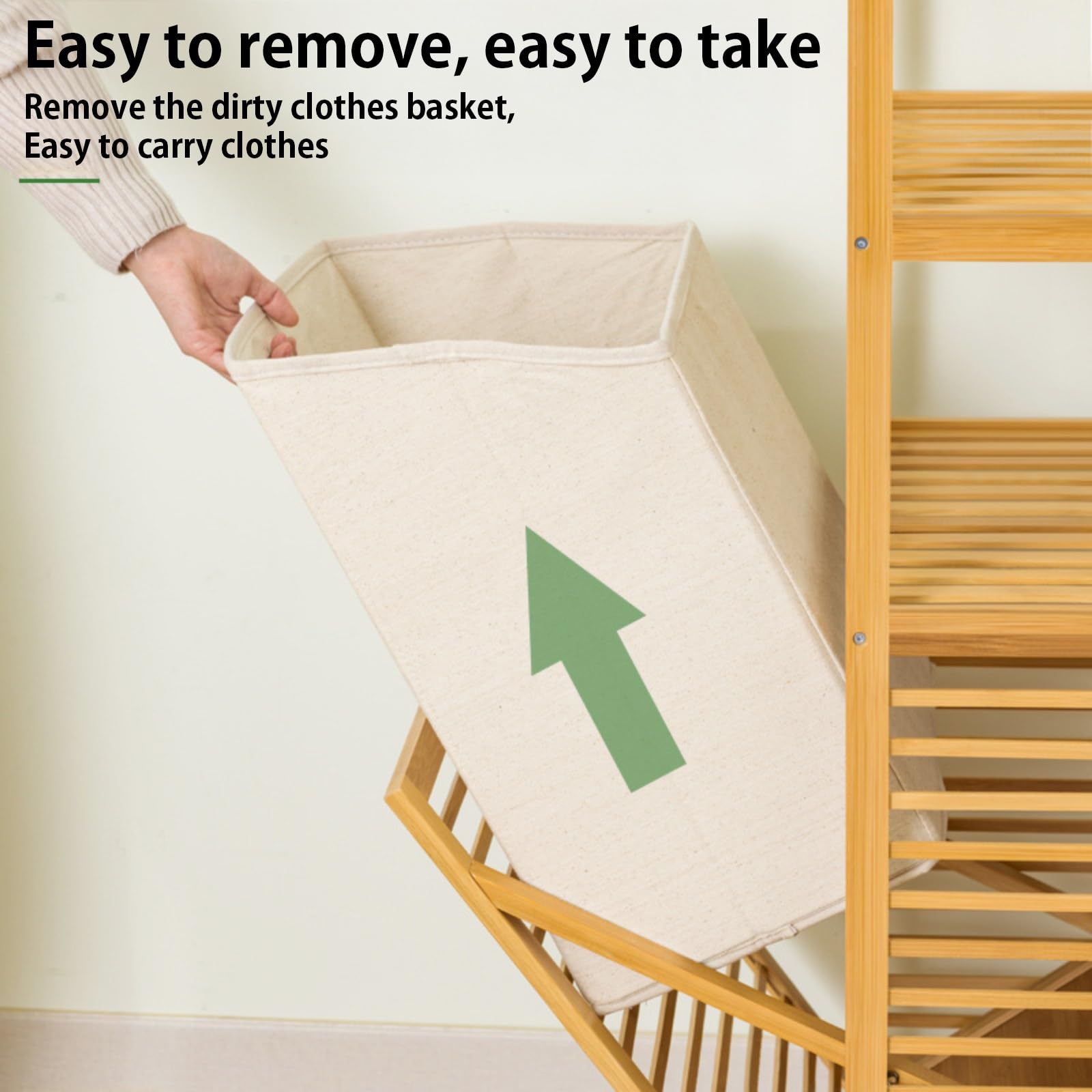 Wäschekorb Bambus, Badschrank mit 2 Ablagen für Badaccessoires als Wäschebehälter mit ausklappbarem Wäschesack Wäschetruhe Einfach zu Montieren für Badezimmer Schlafzimmer Wohnheime(40x30x95cm/