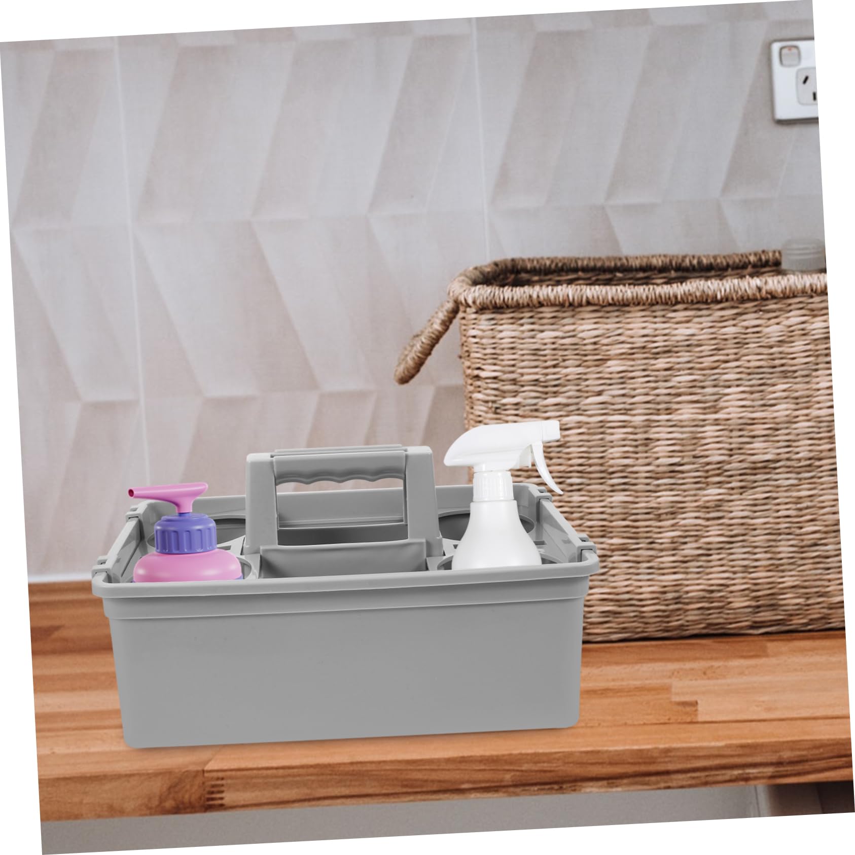 Cabilock Cesta para Productos de Limpieza de Plástico Asas Ligera y Compartimentos Separados para Organizar Herramientas y Utensilios de Limpieza Hogar