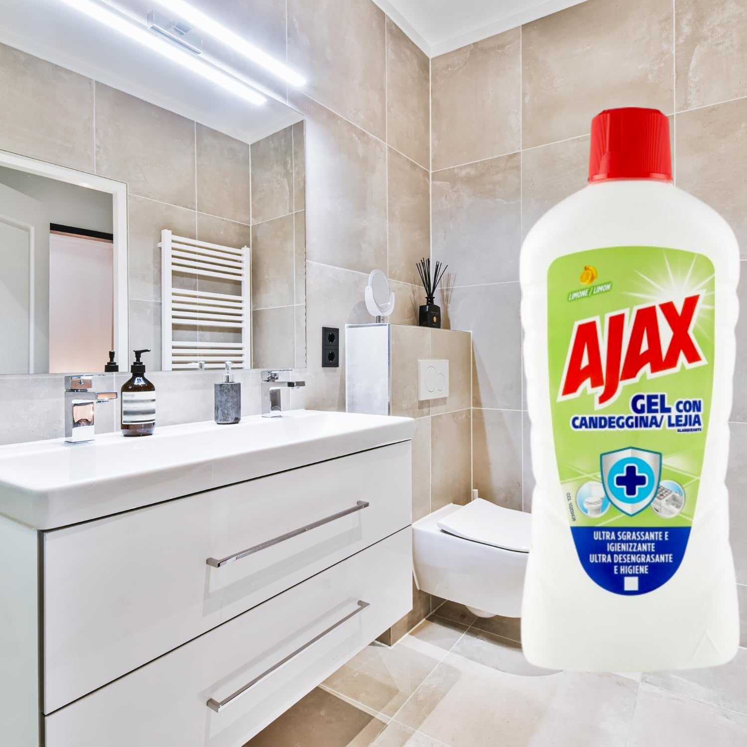 Detergente Pavimenti con Candeggina al Limone – 1L kit con Spugna Brandizzata SPESA & RISPARMIO Inclusa – Variazioni 4/8/12 Pezzi (12)