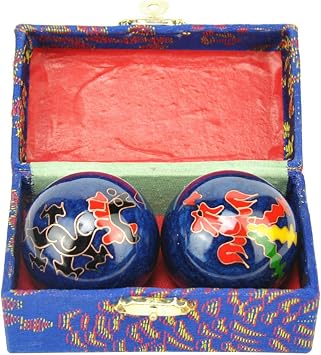 2Pcs Chinese Health Exercise Stress Baoding Balls, Meditation Massage Handball with Box, Hand Exercise Ball for Men Women Hand Exercises and Stress ReliefColorBlue Dragon and Phoenix