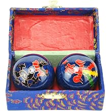 2Pcs Chinese Health Exercise Stress Baoding Balls, Meditation Massage Handball with Box, Hand Exercise Ball for Men Women Hand Exercises and Stress ReliefColorBlue Dragon and Phoenix