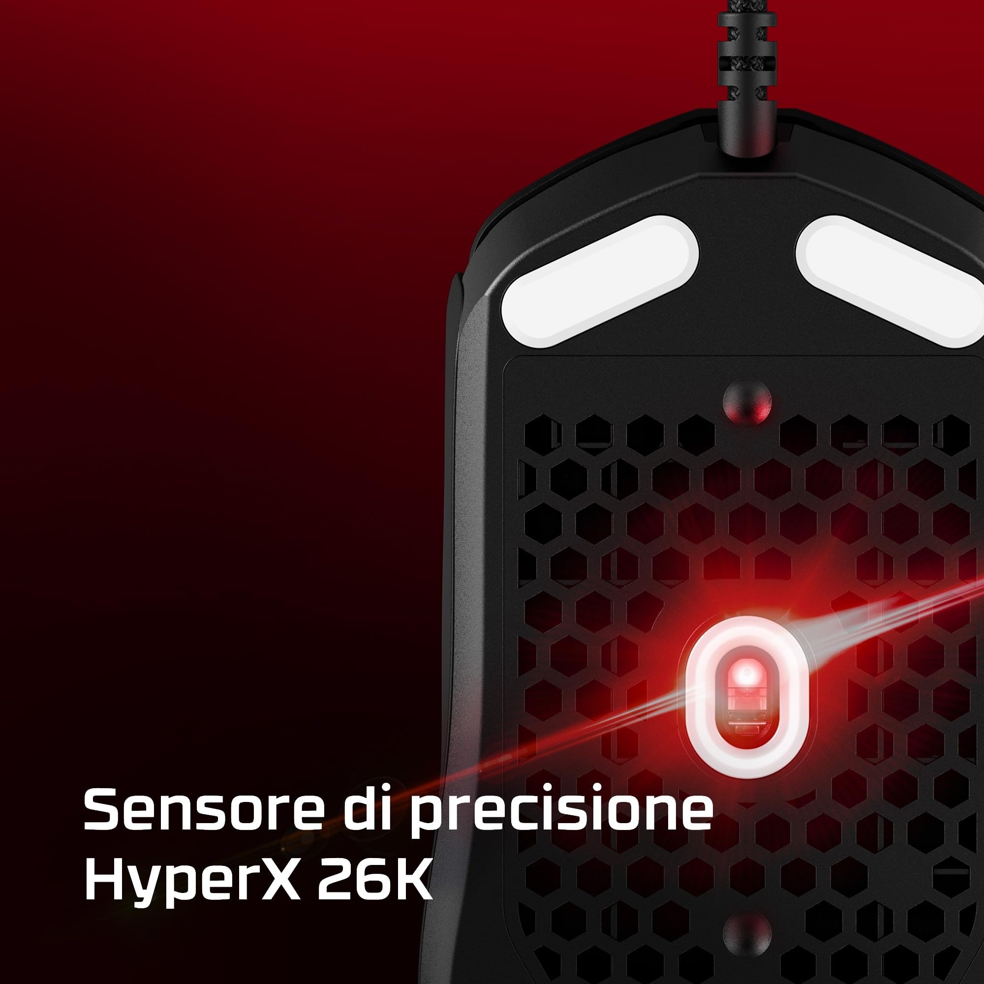 HyperX Pulsefire Haste 2, Mouse Gaming Cablato, Illuminazione RGB, 6 Tasti Programmabili, 26000 DPI, Resistenza fino a 100 Milioni di Clic, Cavo HyperFlex 2,Compatibile con Diverse Piattaforme, Bianco