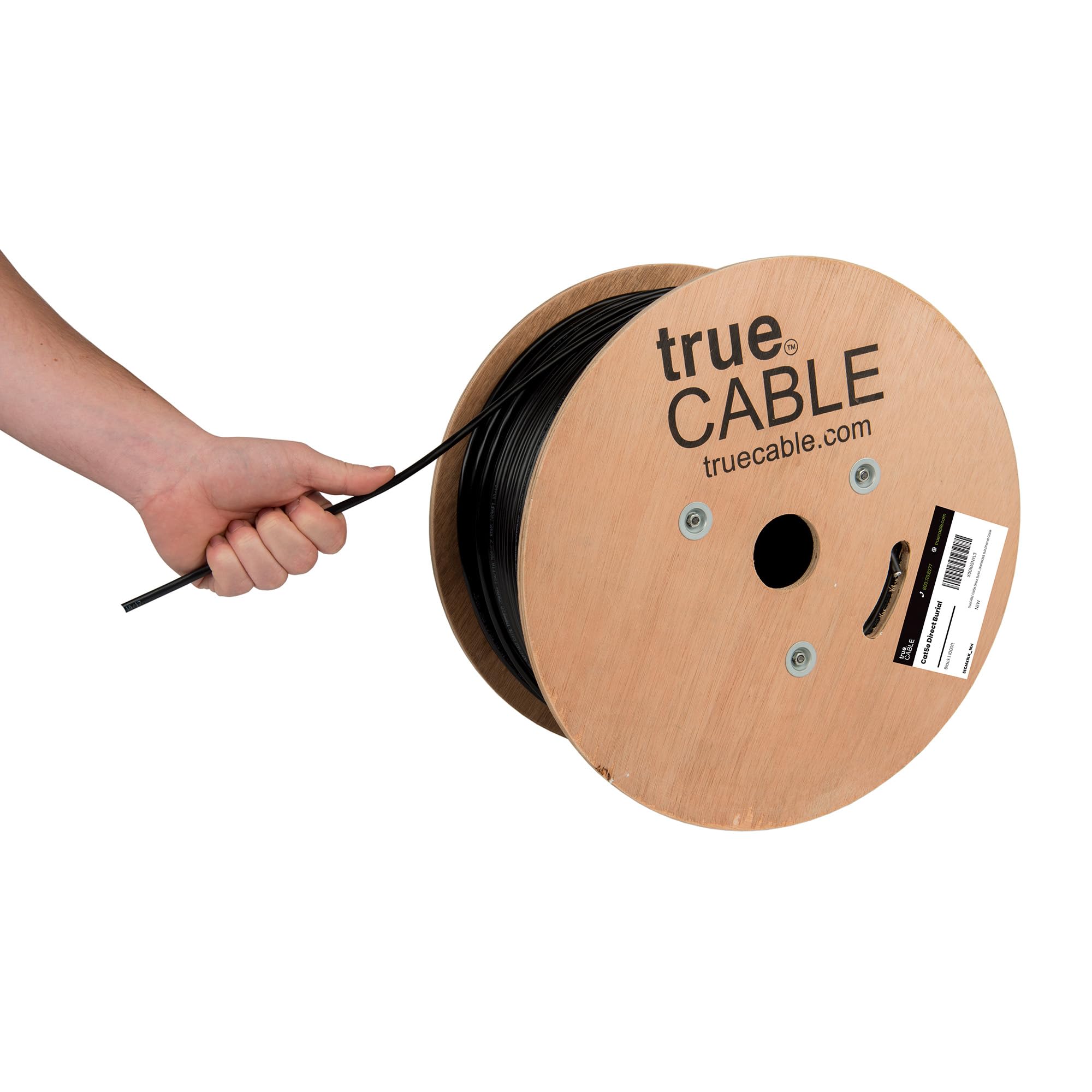 TRUE CABLE Cat5e Direct Burial Bulk Ethernet Cable, Unshielded U/UTP, 1000ft, Black, Waterproof, Outdoor OSP Jacket, 24AWG Solid Bare Copper, 350MHz,