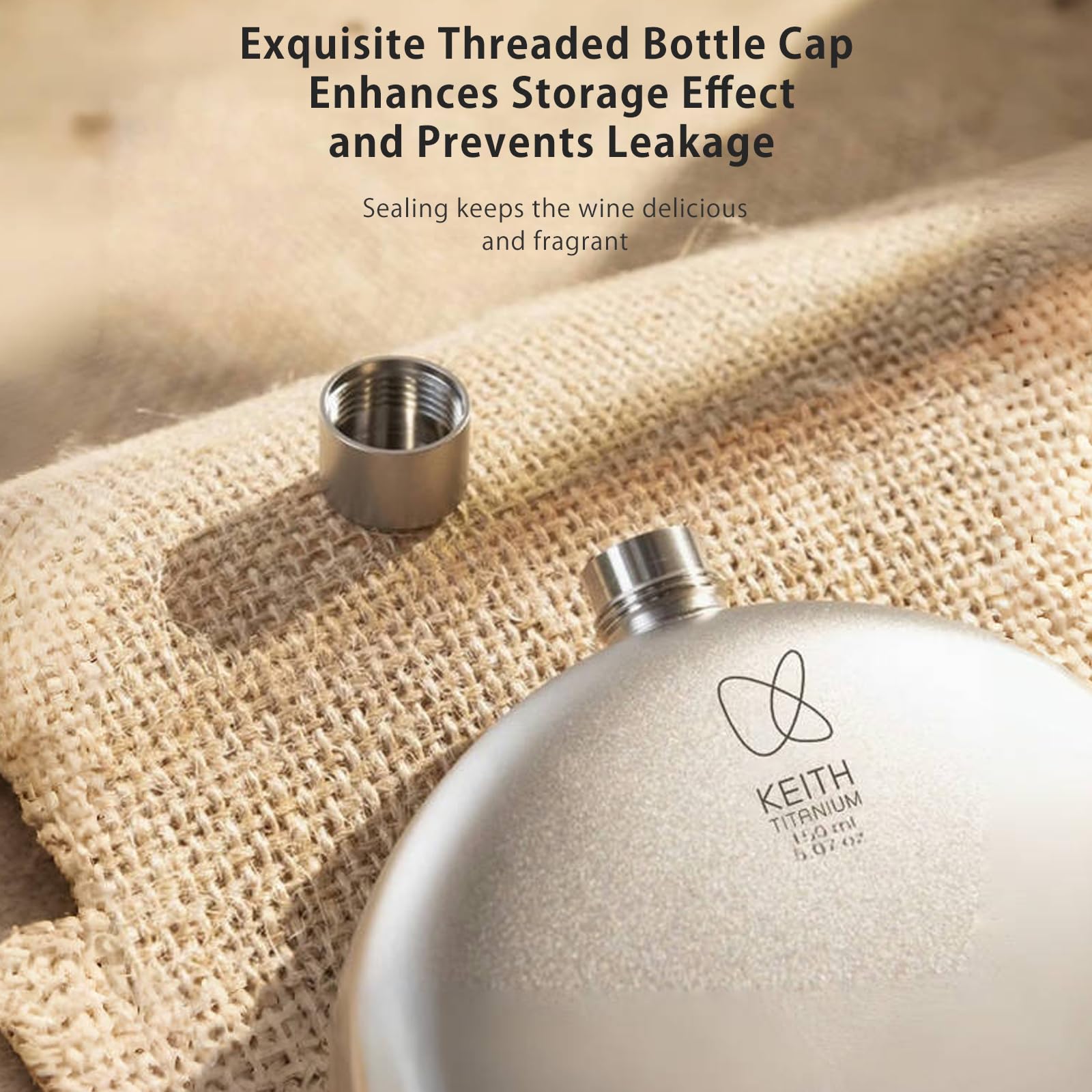 KEITH Ti9302 Titanium Hip Flask Portable Small Water Bottle for Whiskey, Liquor and Alcohol with Funnel Camping Equipment 5oz