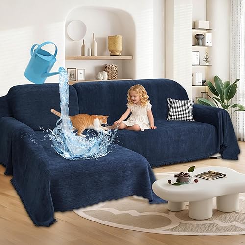 Juego de 2 fundas de sofá modulares 10% impermeables para perros, de chenilla, en forma de L, 2 piezas, con borlas, protector suave y lavable para