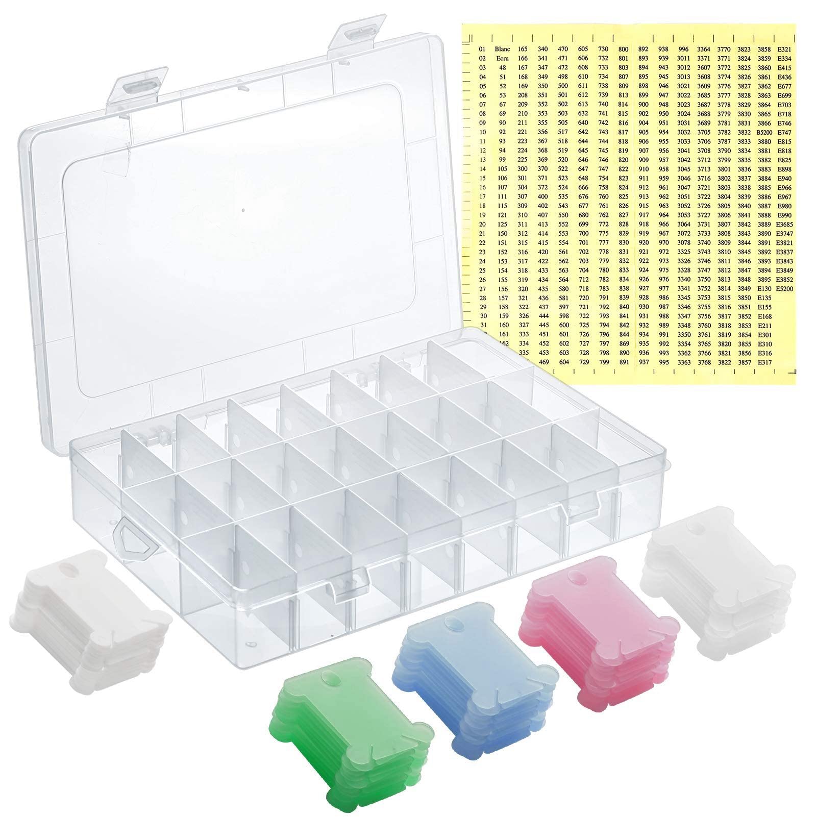 CTRLZS 152Pcs Accessories Including Embroidery Thread Bobbins Organizer Box and Floss Number Sticker