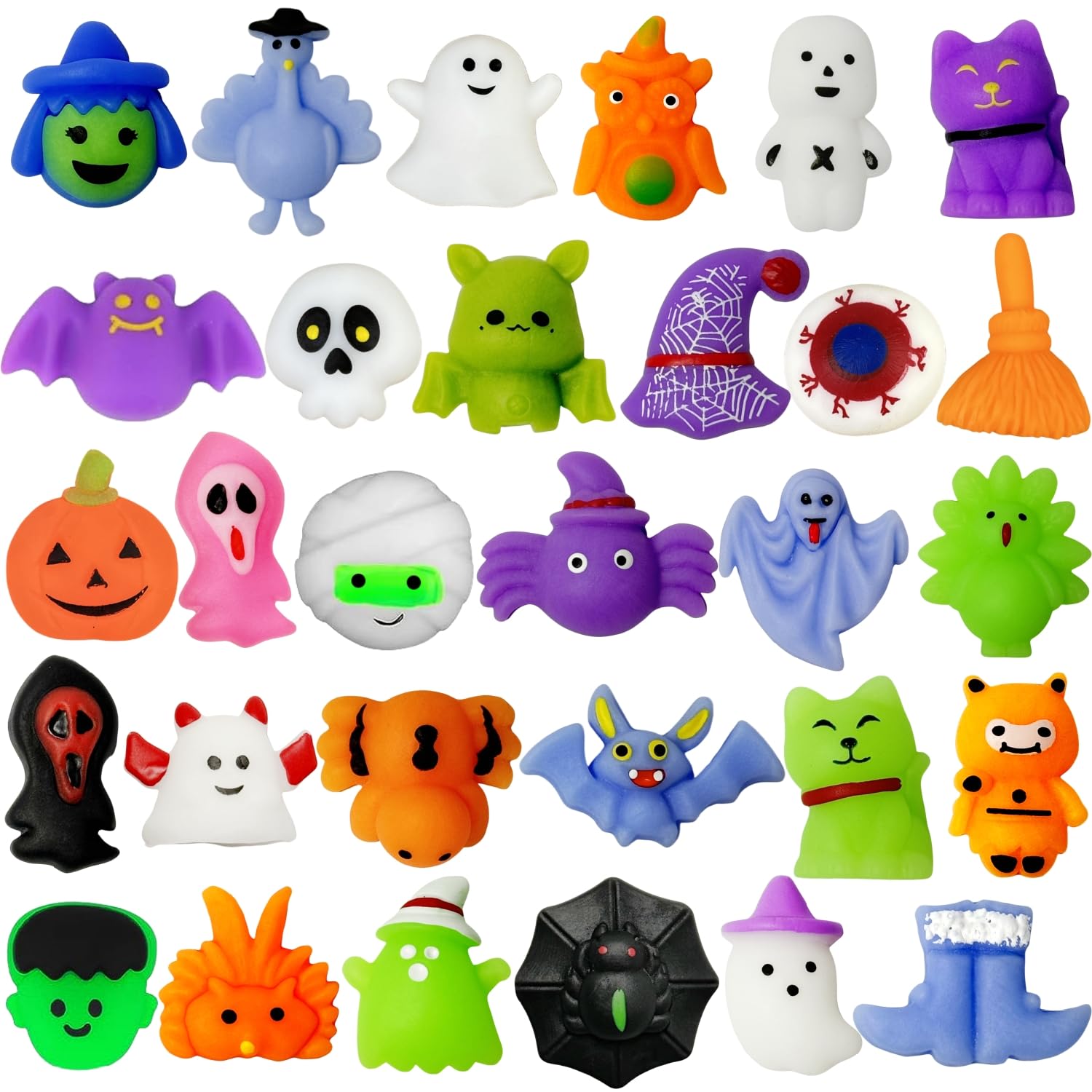 VOVEA Halloween Mochi Squishy Toys 30 PCS, Squishies Party Favors for Kids, Treat Bags Goodie Bag Fillers, Treats Classroom Prizes Mini Kawaii Stress