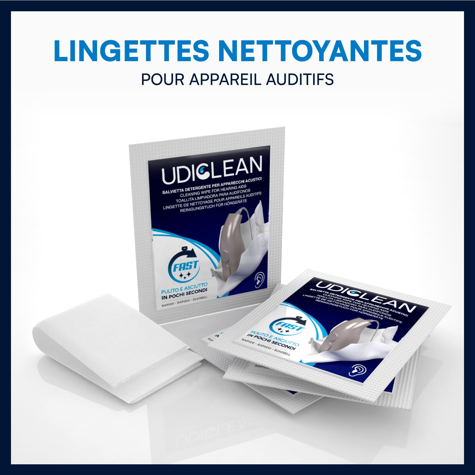 200 lingettes nettoyantes Udiclean pour le nettoyage et l'entretien des appareils auditifs Lingettes à séchage rapide humidifiées et emballées individuellement éliminent la sueur grasse et la saleté