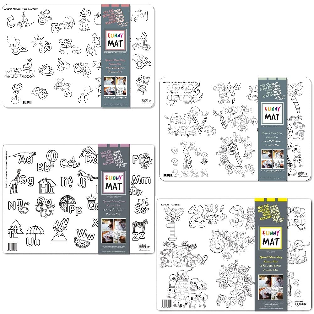 bsd gifted Silicone BPA FREE Washable Reusable Coloring Mat,Dry Erase Tablecloth,Easy to Clean,Kids Motor Skills improvement,No Harsh Chemicals,100% Safe Plastic by Funny Mat (Arabic-English)