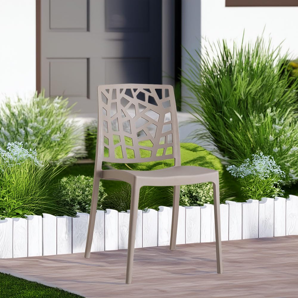 SIEDITI FUORI E DENTRO Sedie impilabili in polipropilene con fibra di vetro per esterno/giardino o interno, idrorepellenti e resistenti, design moderno e naturale - Trixy (6, Tortora)