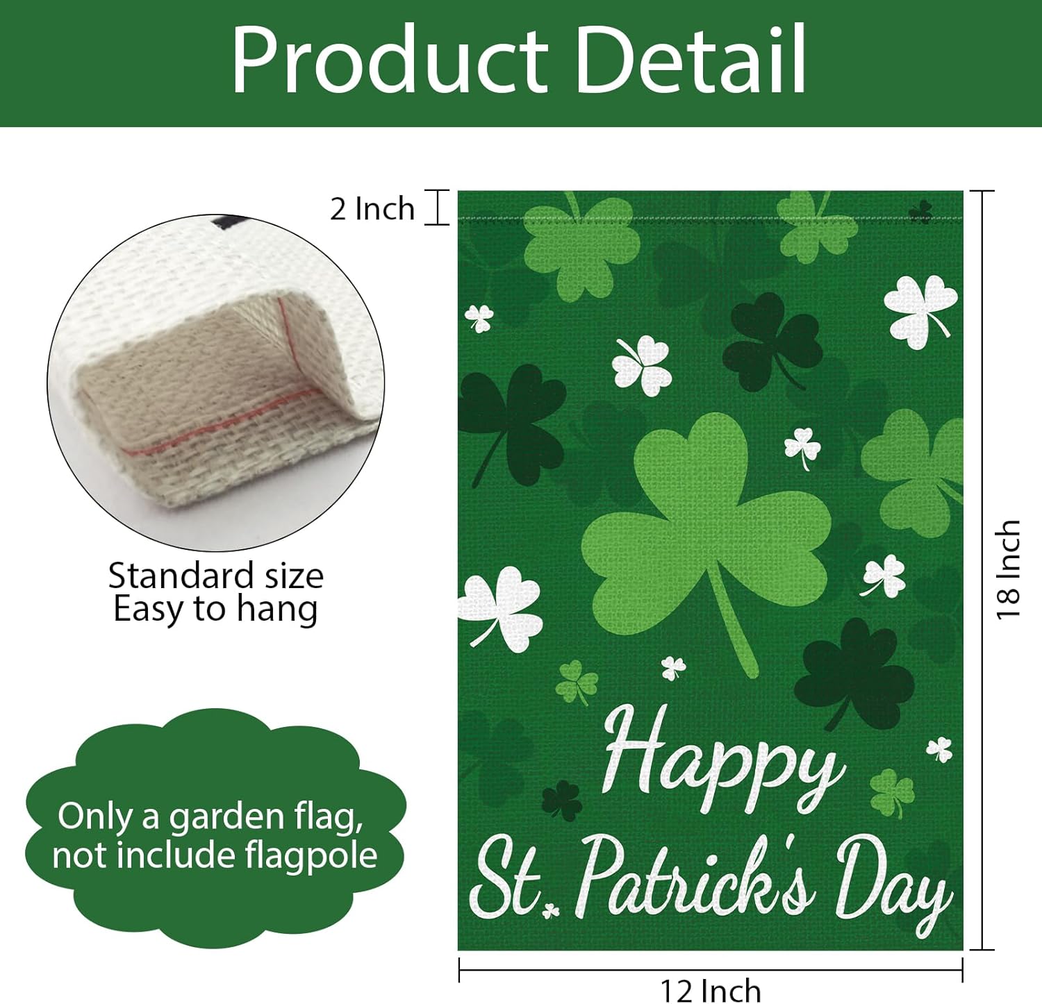 Happy St Patricks Day Garden Flag 12x18 Inch Double Sided Outside, Shamrocks Clovers Welcome Spring Holiday Yard Outdoor Flag - Image 7