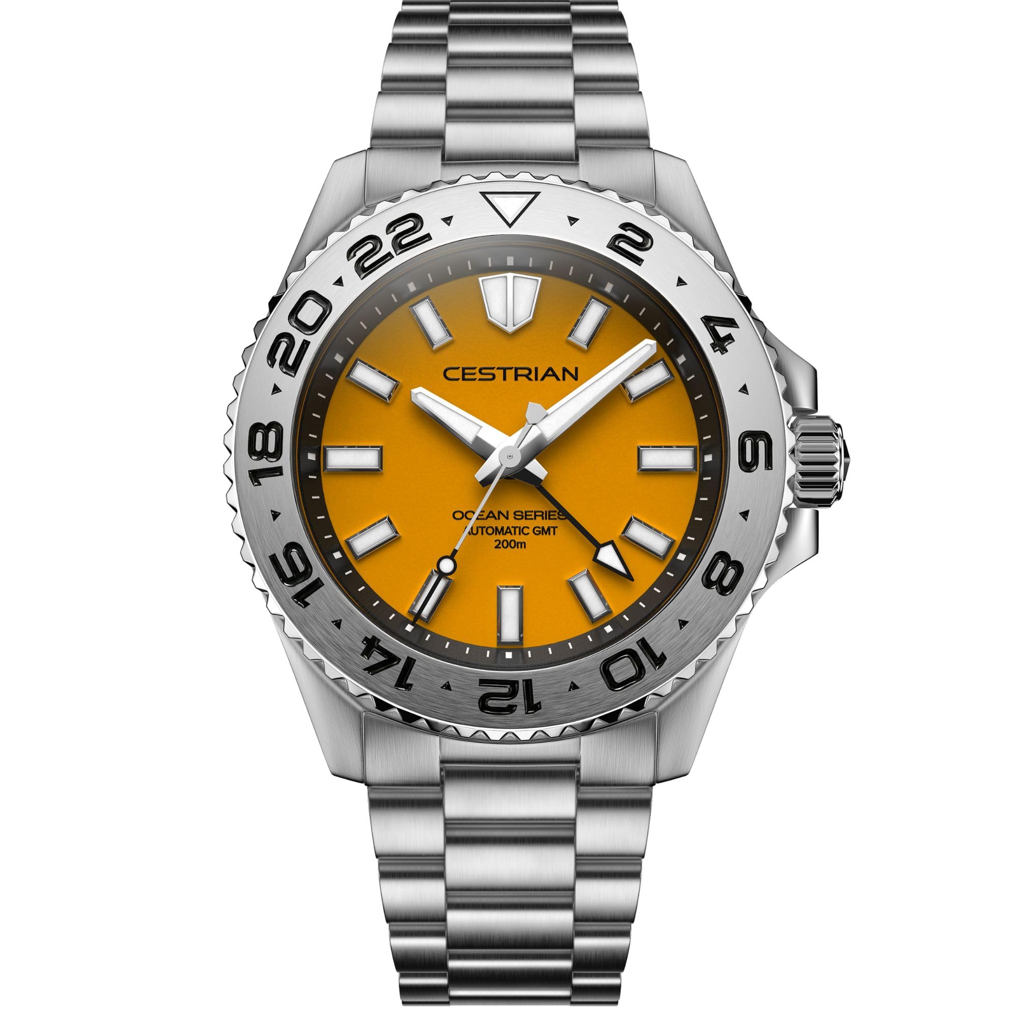 Cestrian Ocean Series 42 mm automatyczny zegarek męski - żółta tarcza, koperta i bransoletka ze stali nierdzewnej 316L, wodoodporny 200 m