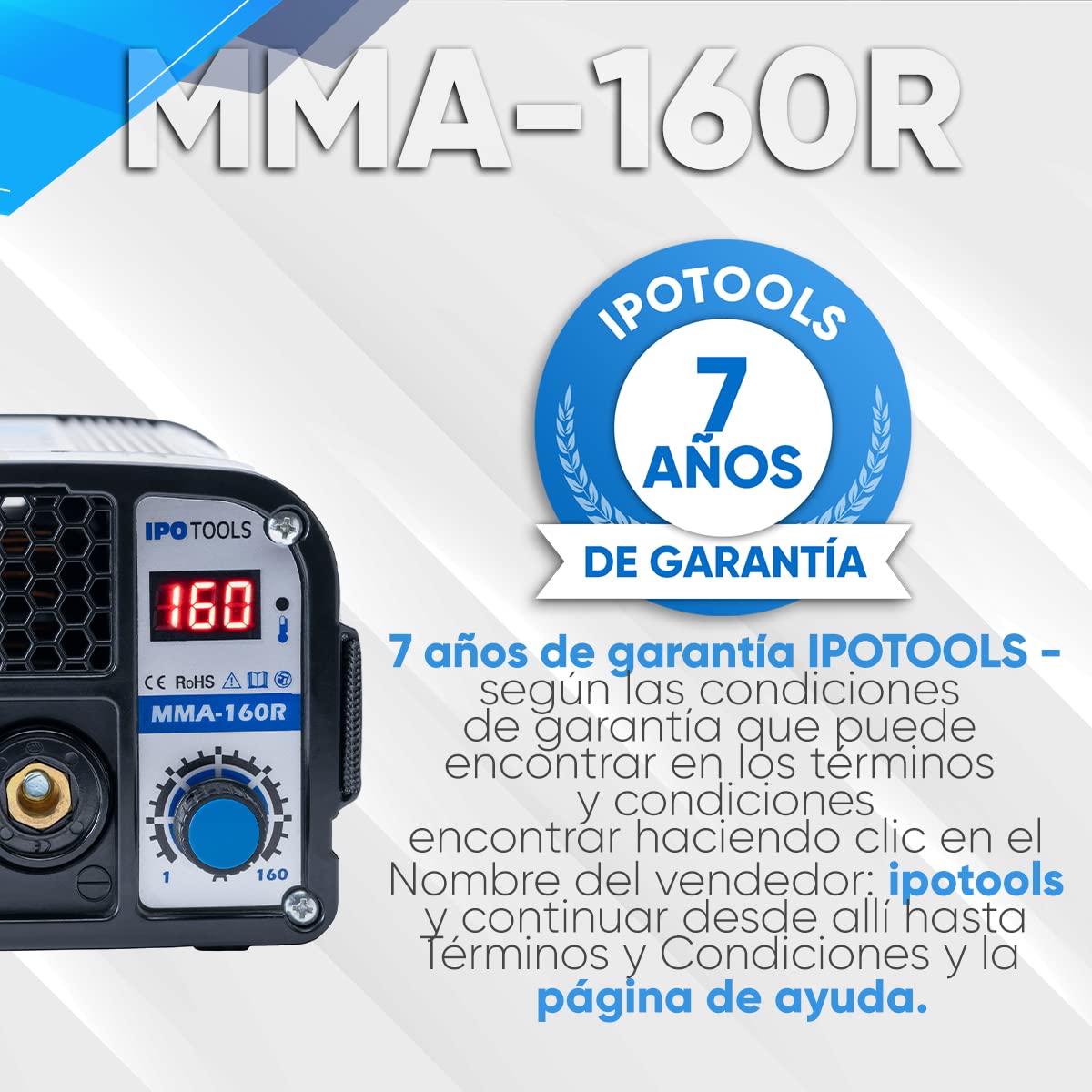 IPOTOOLS Dispositivo de soldadura MMA-160R con electrodos, inversor IGBT, dispositivo de soldadura MMA con 160 amperios, pantalla LCD digital, 230 V, antiadhesivo, arranque en caliente, Arc-Force