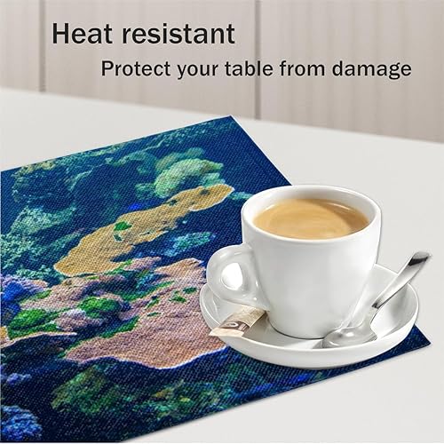 Miniatura 5 de Ocean Pattern Decor Placemats Set of 4 Table Mats Washable Placemat Waterproof Place Mats for Party Home Dining Table Decor 18x12 in