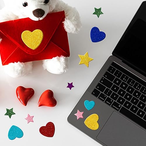 Miniatura 4 de Natonhi 450 Pcs Foam Heart and Star Stickers, 8 Colors & 3 Sizes Self-Adhesive Glitter Heart Shaped Stickers for Valentine's Day, Mother's Day, DIY
