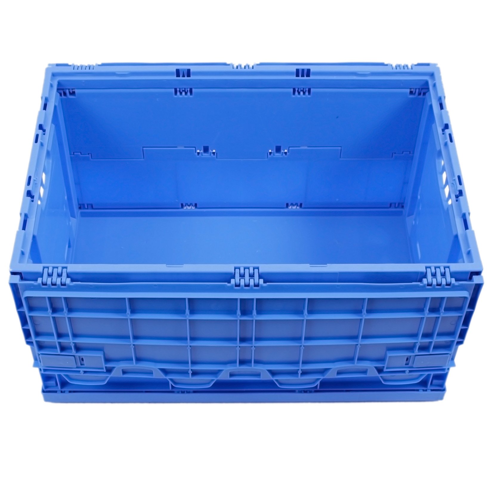 Caja plegable con tapa, resistente y grande 60L, contenedor de transporte, caja de almacenamiento para compras, Fabricada en Alemania, Etiqueta Ecológica, 60x40x33 cm, azul | Estabilidad probada por TÜV. Fabricado en Alemania