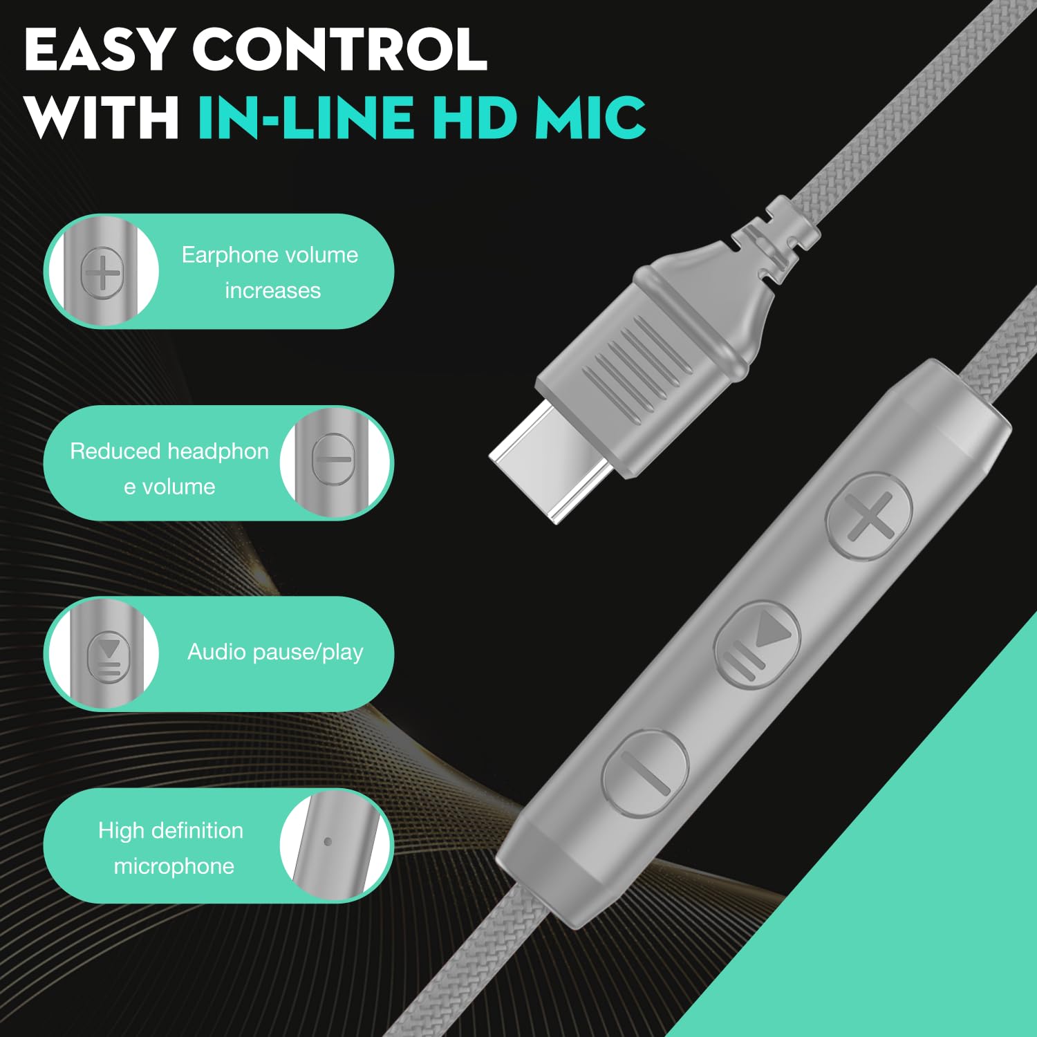 Bywulanda Cuffie USB C con microfono e controllo del volume, cuffie stereo over-ear per iPhone 15 16 Pro, cuffie pieghevoli cablate per smartphone, Chromebook, laptop, tablet, da viaggio