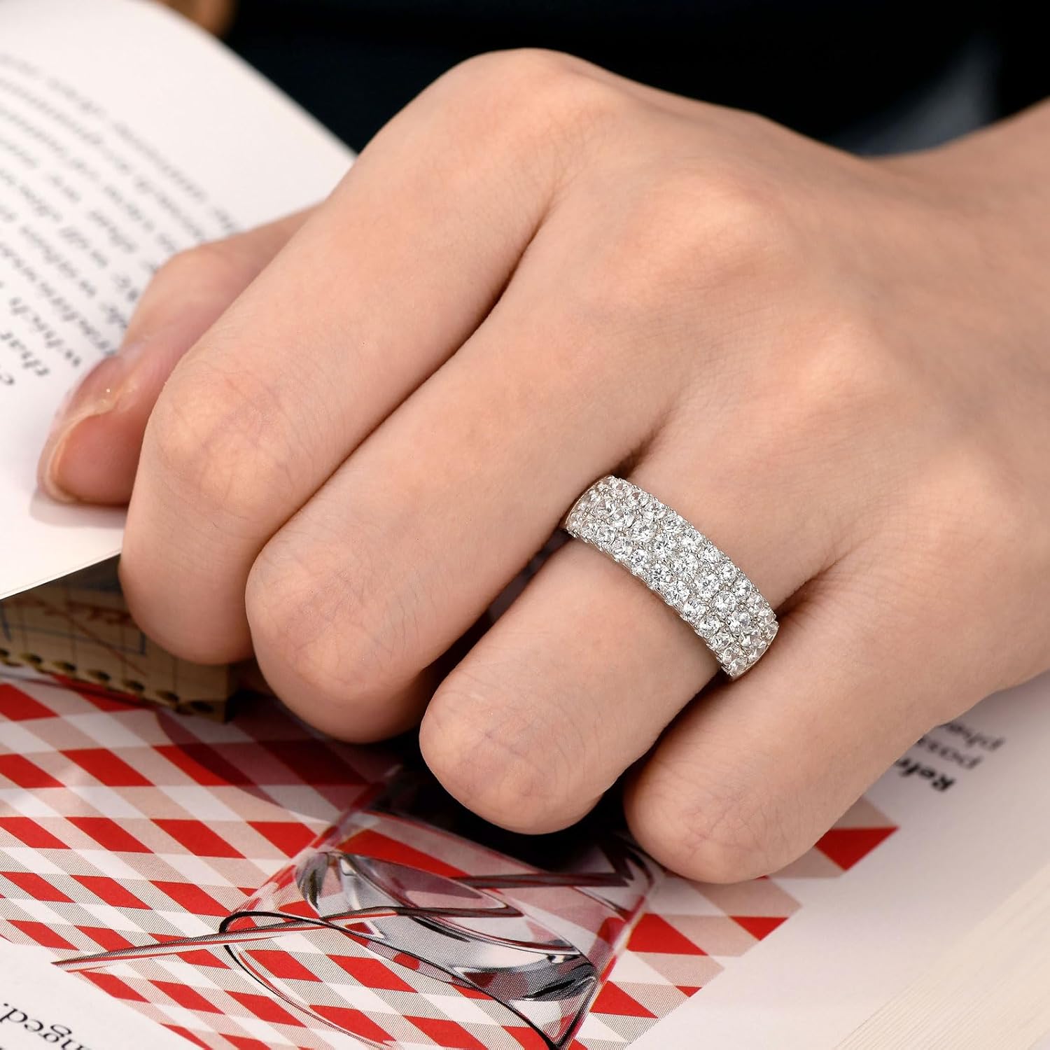 SHELOVES Three Row Eternity Ring for Women Round Cut CZ Sterling Silver Wedding Bands Rings for Her Size 5-12 - Image 5