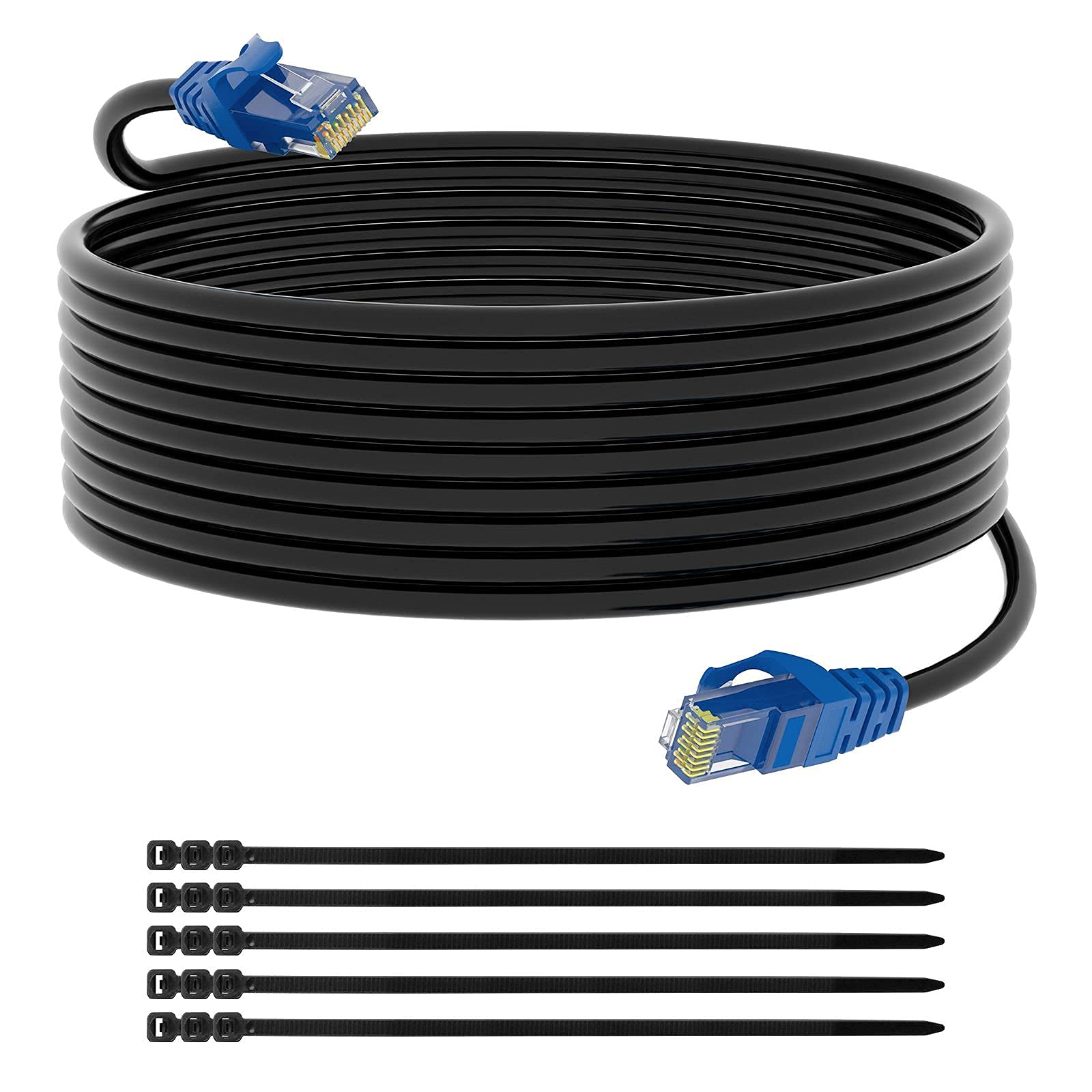AdoreenCat6 Outdoor Ethernet Cable 25feet,Waterproof and Direct Burial,Heavy Duty,RJ45 LAN Wire Ether Cable UTP,High Speed Network, UV Resistant PE Jacket with 15 pcs Cable Ties Included.