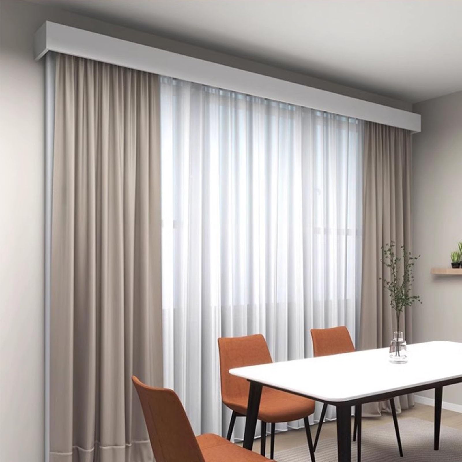 Curtain Pole Metal Curtain Rod Box Cover with Double Track, Wall Mount Bedroom Curtain Tracks Pelmet Rail with Brackets, Decorative Room Divider Pelmet(2.1m/7ft)