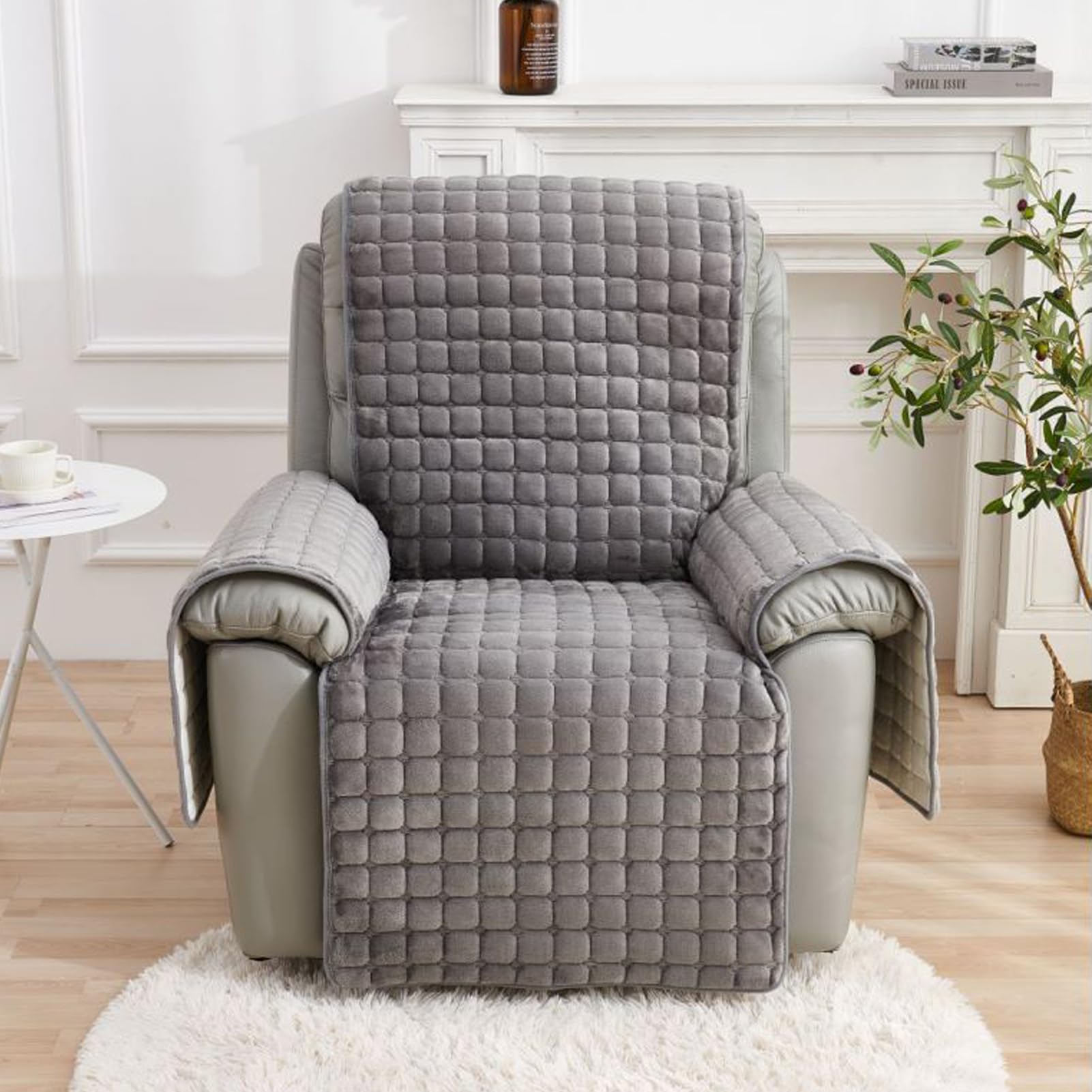 Funda para reposabrazos de sofá, funda de sofá reclinable de felpa, funda de reposacabezas para brazo de silla reclinable, funda de sofá antideslizante, funda acolchada para muebles, lavable (gris, 2