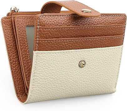 GOIACII Women Wallet Small Leather Ladies Purses RFID Blocking Bifold Compact Wallets for Women with Zipper Coin Purse White Brown