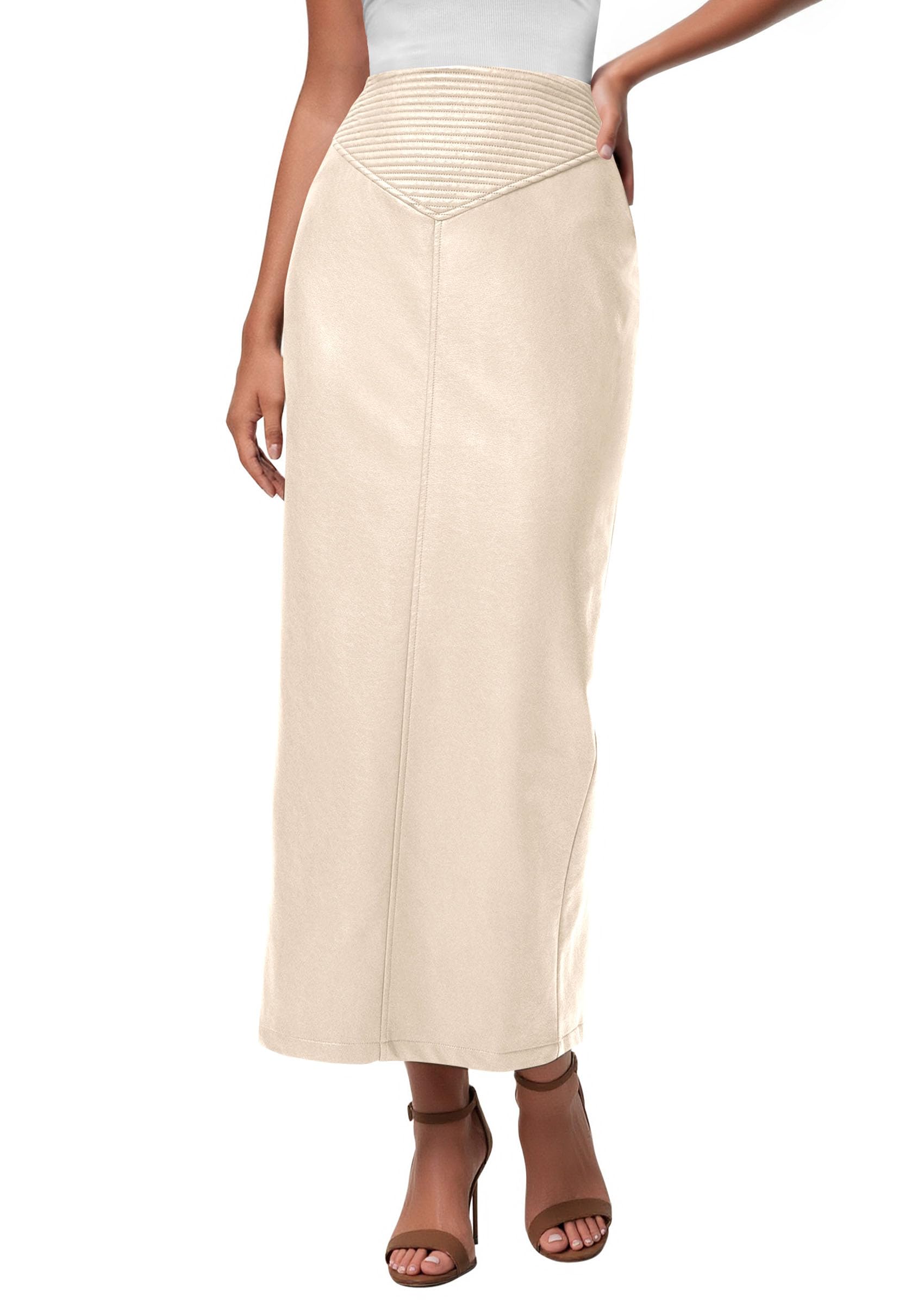 PRETTYGARDEN Long Skirts for Women 2026 Fall Fashion Clothing Faux Leather High Waist Dressy Casual Slit Pencil Maxi