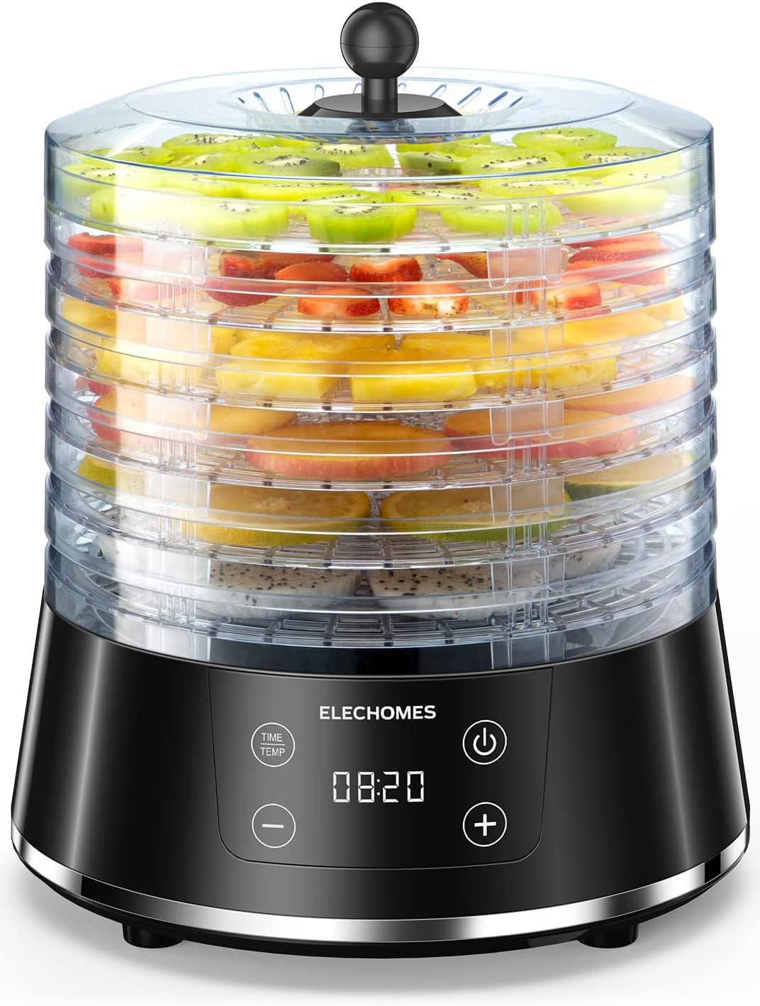 Food Dehydrator, Elechomes Upgraded 6-Tray Dryer for Beef Jerky, Meat, Fruit, Dog Treats, Herbs Vegetable, Digital Time & Temperature Control, Overheat Protection Fruit Roll Sheet Included, BPA Free