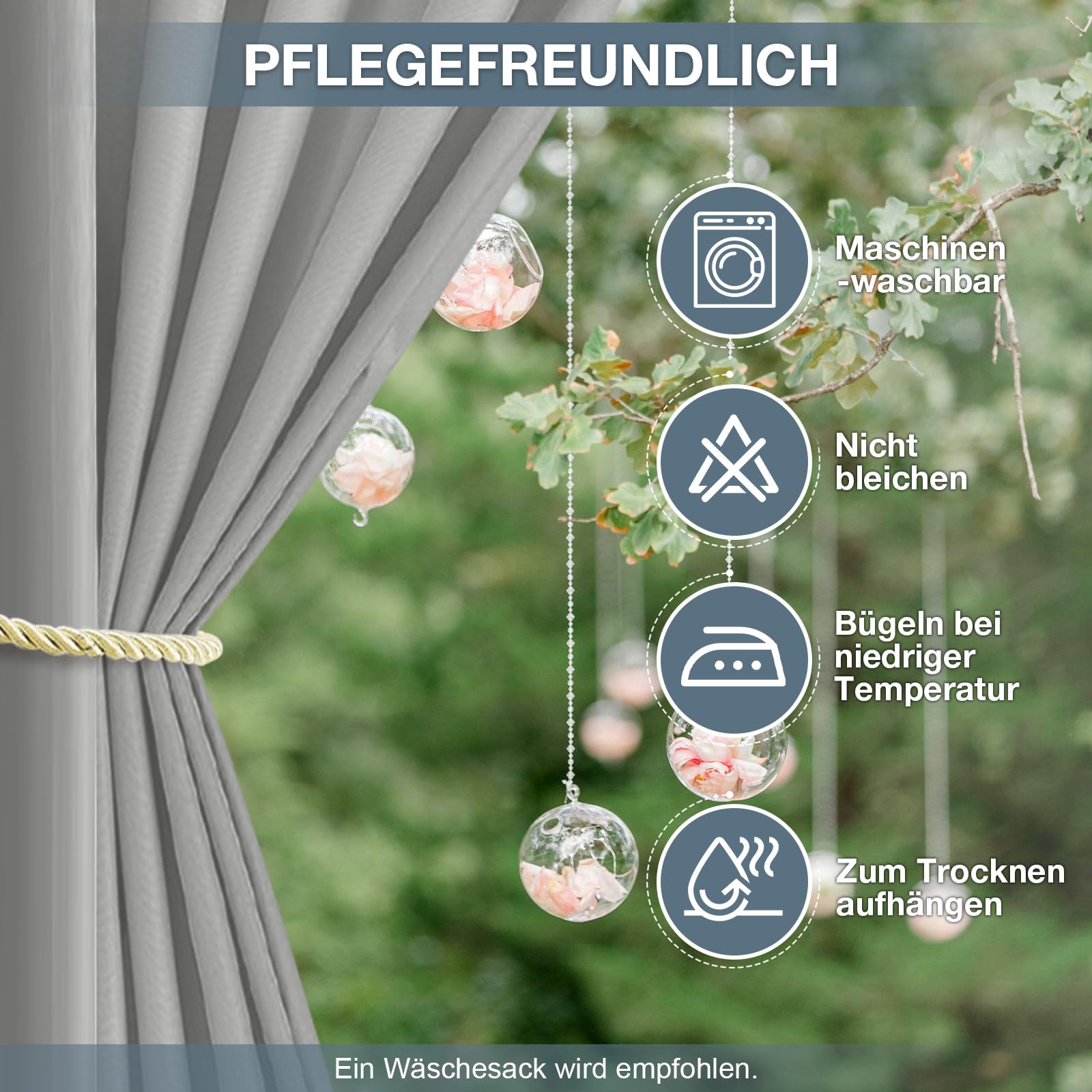 Outdoor Vorhang Wetterfest B254xH213CM, Wasserdicht Outdoorvorhänge mit Ösen, Aussen Gardinen Winddicht Sonnenschutz Sichtschutz für Garten Terrasse Balkon Pergola Pavillon (Hellgrau)