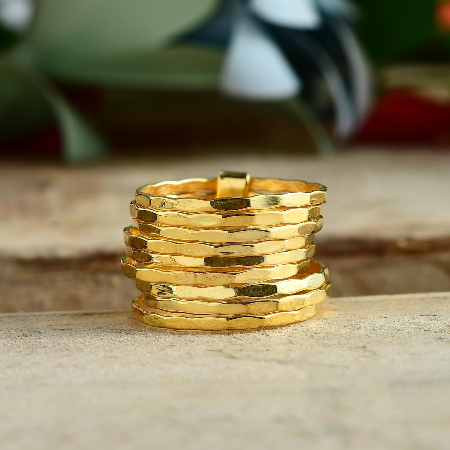 PHNX Thin Stackable Rings for Women | Gold Stack Ring | 9 Stacking Rings, Gold plated Ring, Sterling Silver Ring Minimalist, Delicate Jewelry, Thin Stacking Rings, Christmas Gift For Her