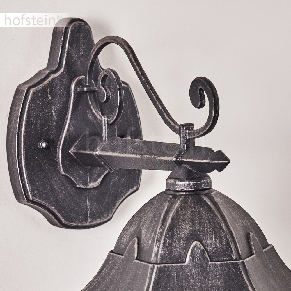 Aplique de exterior Lignac, lámpara de pared hacia abajo de aspecto antiguo, fundición de aluminio en negro/plata, cristales, E27, lámpara de exterior retro/vintage para terraza y patio, sin bombillas