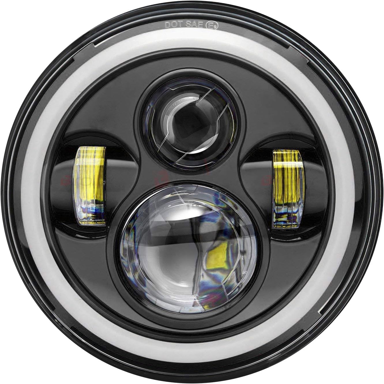 Biroller BR7IH1P 7 Inch Round LED Headlight with Full Ring Hi/Lo Beam Halo Angel Eyes for Jeep Harley Davidson Cruiser (40W)