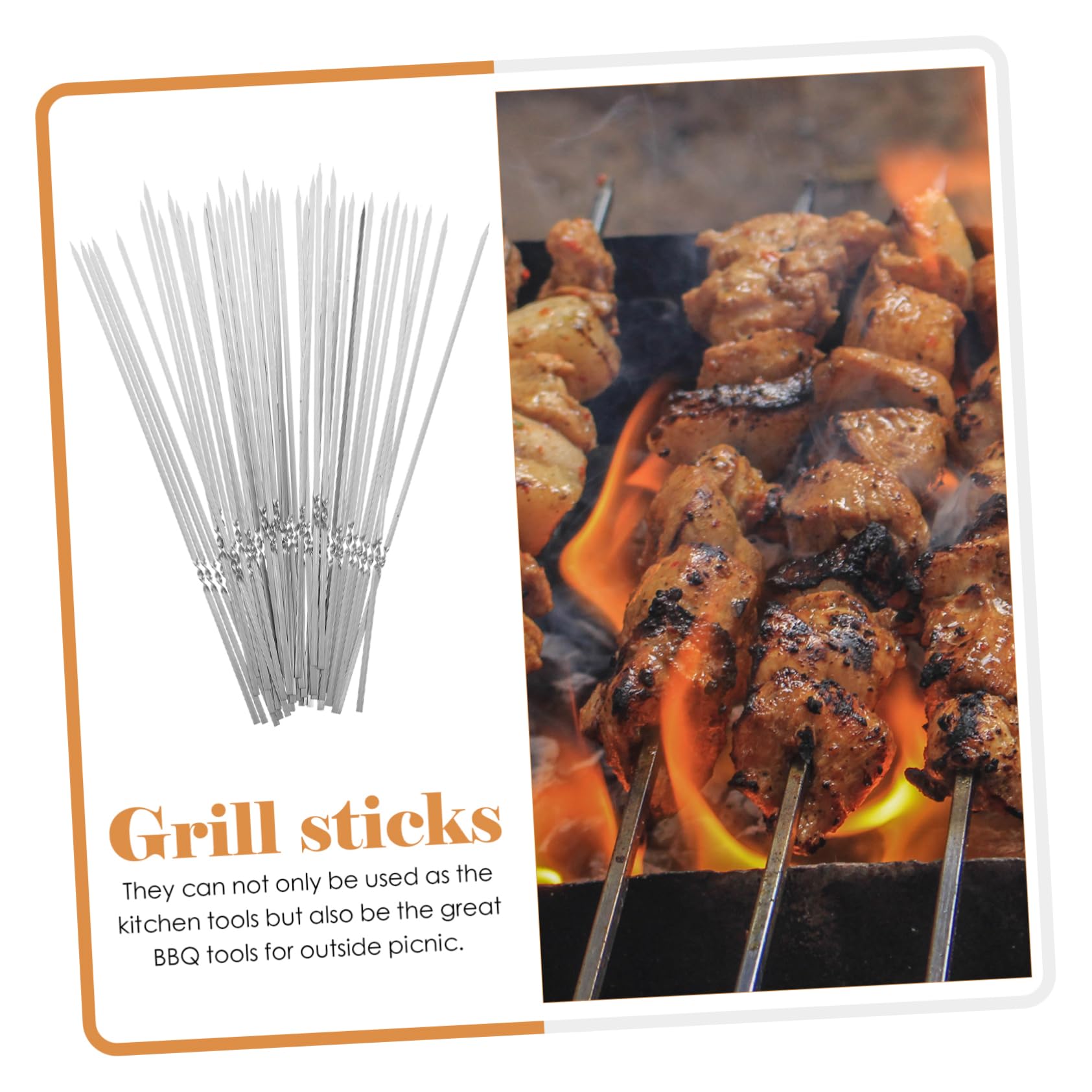 Brochetas Planas para Carne de Acero Inoxidable, 1 Juego | Tubo de Almacenamiento, Reutilizables, Antideslizantes y Fáciles de Llevar, para Verduras y Carne