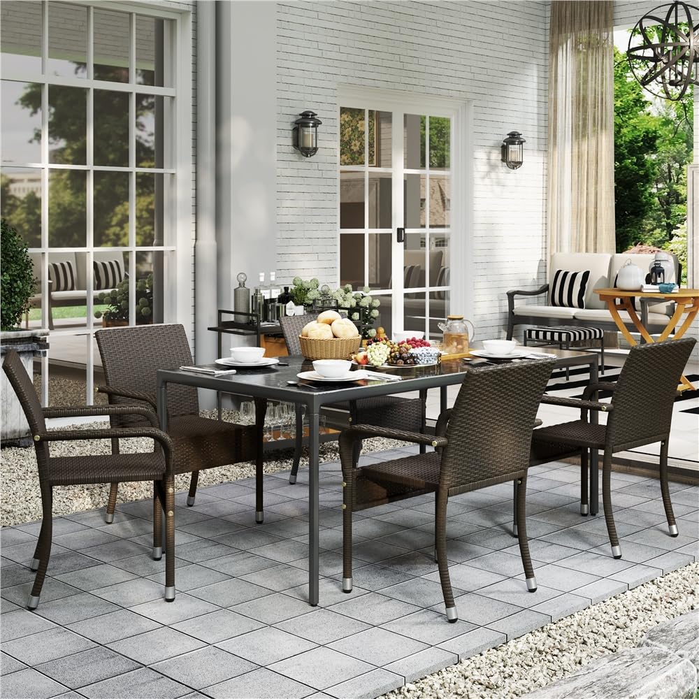 Yaheetech Set di 2 Sedie Impilabili in Rattan Sedia da Giardino con Braccioli Piedini Regolabili e Schienale per Giardino Balcone PatioTerrazza Marrone
