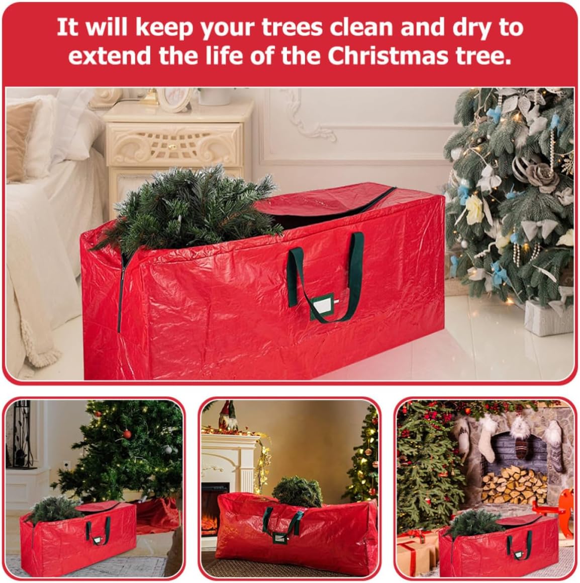 Christmas Tree Storage Bag Red PE Xmas with Handles