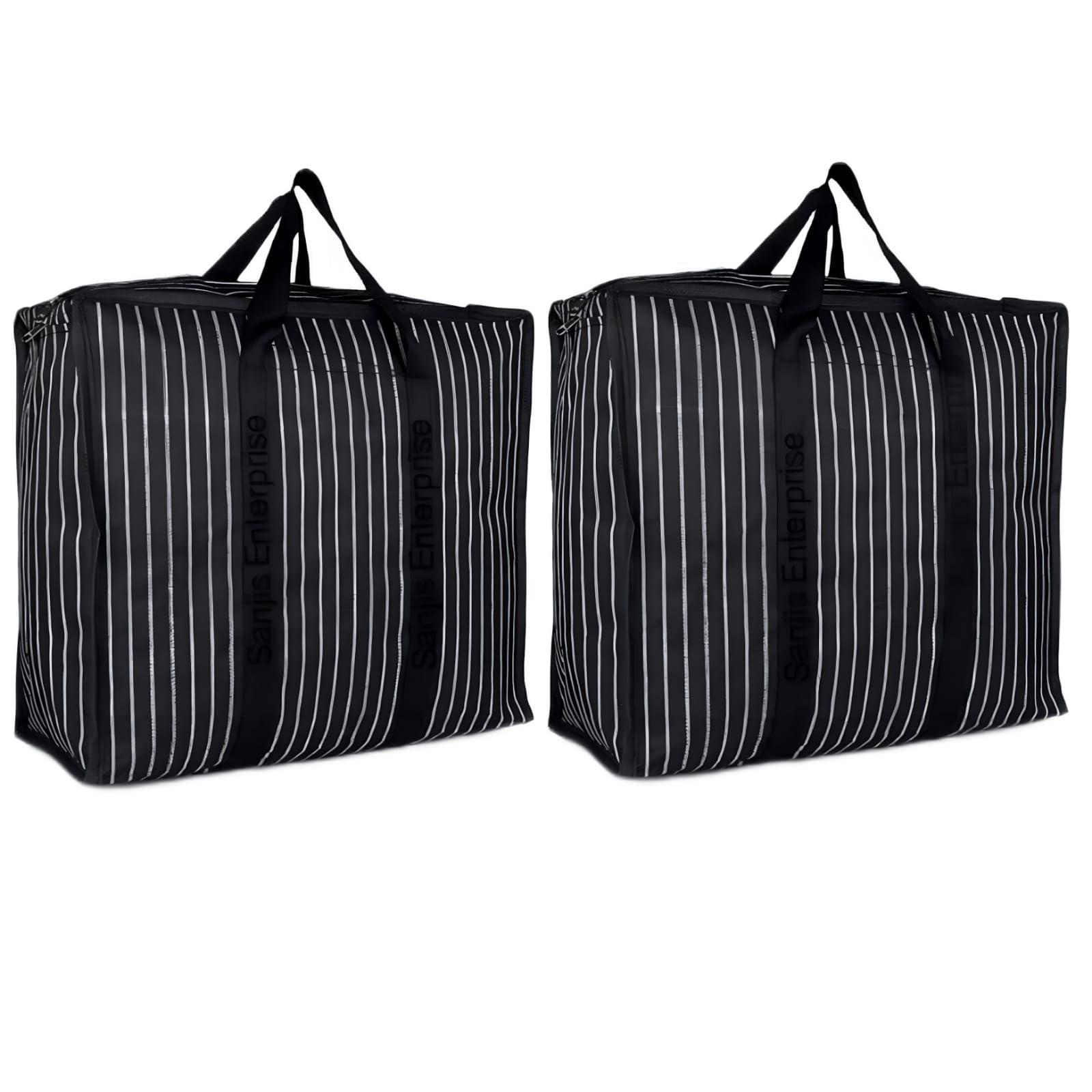 Vuvail Multipupose Large Storage Organizer Grocery Luggage Travel Foladable Canvas Hand-Held Bag for Men and Women Black Pack of 2-image-39