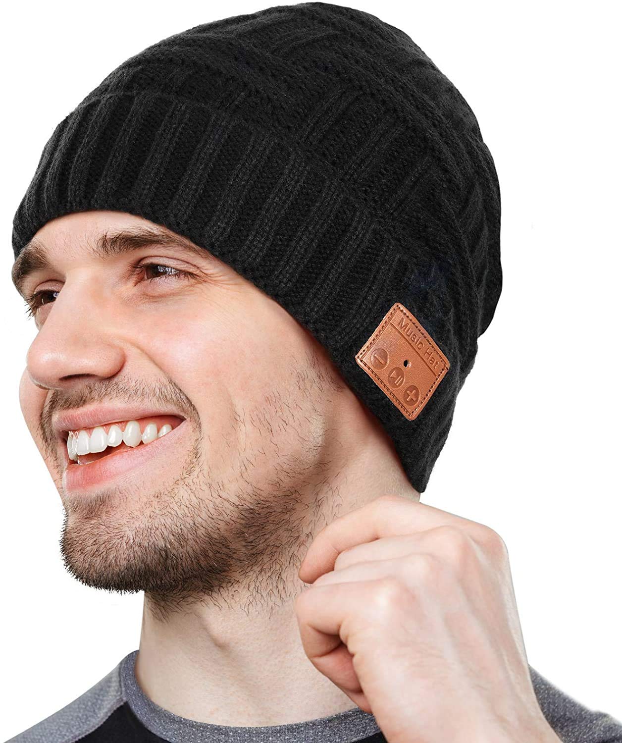 Pecco Unisex Black Bluetooth Beanie Hat, V5.0 Bluetooth Music Hat For Men And Women,Wireless Headphone Built-In Hd Stereo Speakers With Rechargeable Usb For Running, Skiing,Skating