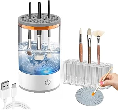 Electric Paint Brush Cleaner, Rinse Cup, Brush Rinser for Painting, Brush Cleaning Washer Rinser for Acrylic, Watercolor Painting, Makeup Brush Cleaner,Brush Holder 1, White