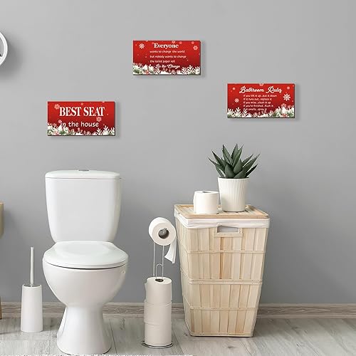 Miniatura 2 de 3 piezas de decoración de Navidad para baño, decoración de invierno de madera roja con reglas de baño, accesorios de nieve de Navidad para el hogar,